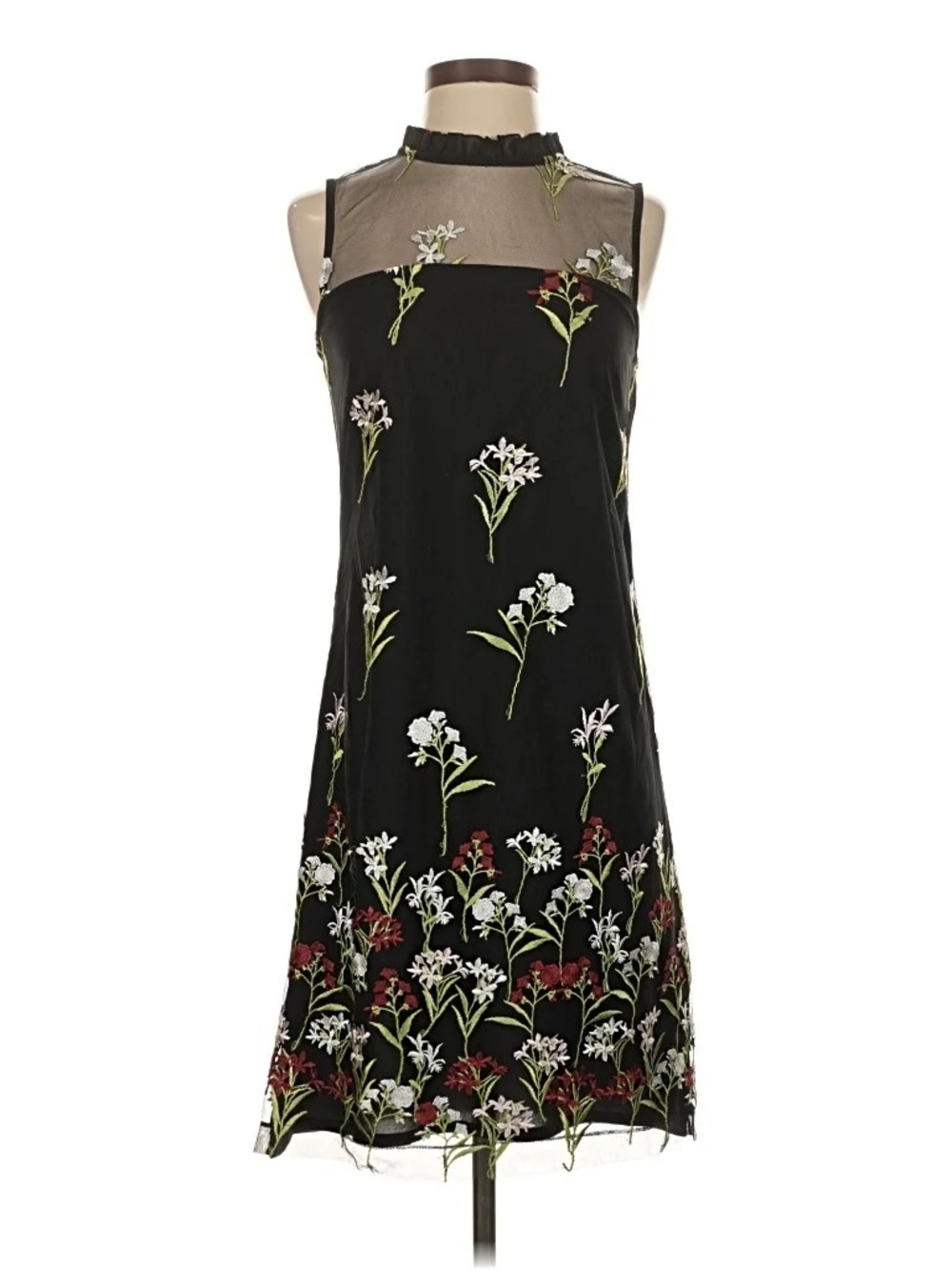 Karl Lagerfeld || Sz. 6 Black Floral Embroidered Sheer Yoke Dress